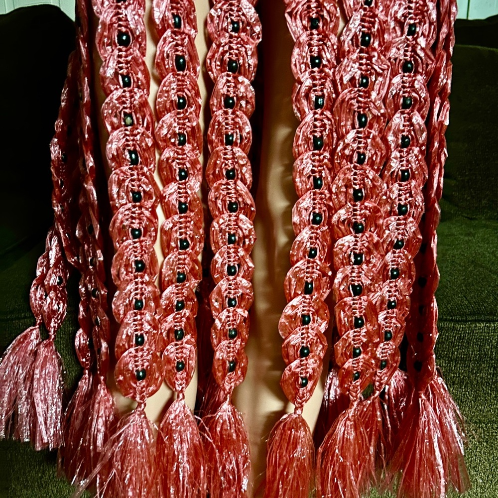 Handmade • Waist: 40-60” (Adjustable) • Pink Plastic Crochet W/ Black Bead Skirt - Picture 7 of 13